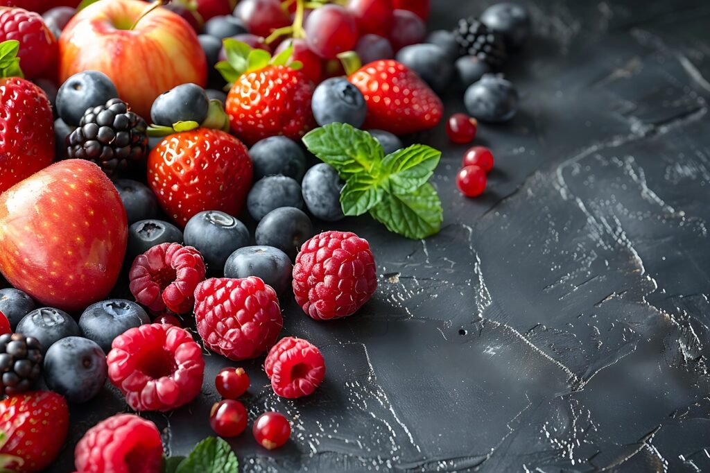 petit déjeuné juillet, fruits rouges