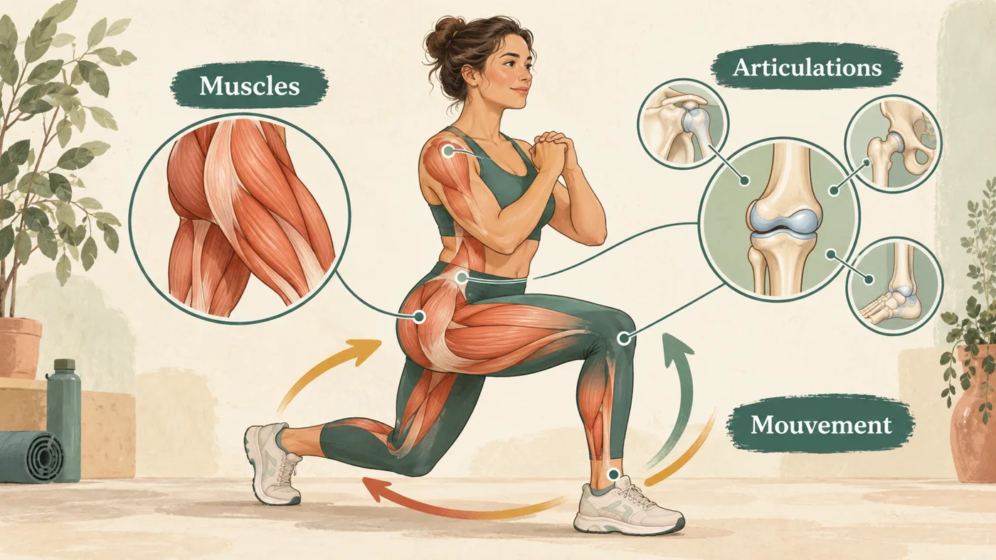 Illustration accessible des muscles, des articulations et de leur coordination pendant un mouvement